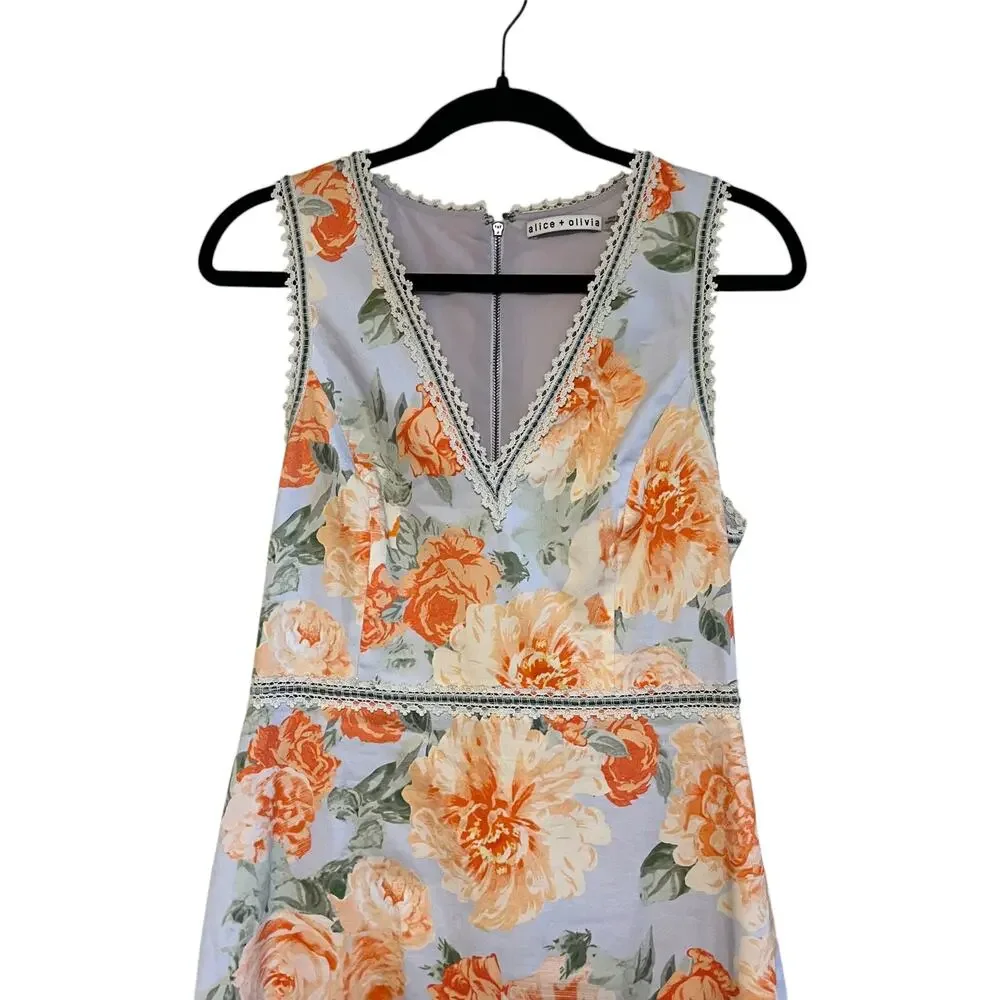 Alice + Olivia Kirean V-Neck Sleeveless Floral Mini Dress Posy Garden Size 6 - Picture 6 of 9